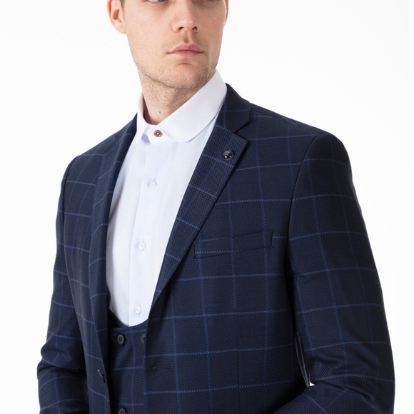 3 Piece Blue Plaid Check Suit 36R x 30W - Picture 4 of 6